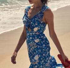 Women Doen V-neck Floral Tank A-line Midi Dress
