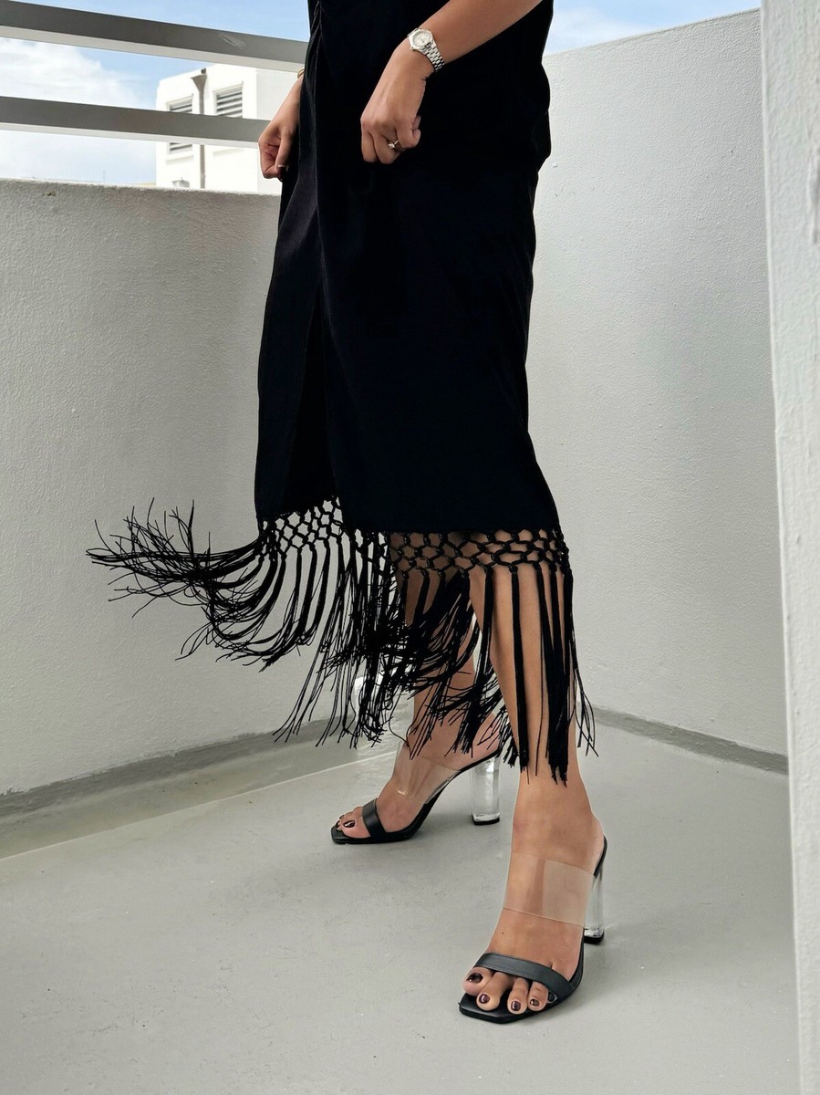 ZARA NWT WOMAN SS24 LINEN BLEND RUSTIC FRINGED DRESS BLACK | 2298/120 ALL  SIZES | eBay