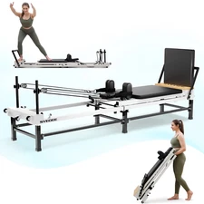 Foldable Pilates Reformer Machine, w/Jump Board & Storage Bag 400lb Max User Cap