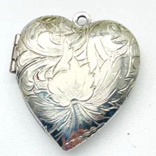 Heart Locket Charm Silver Tone Double Photo