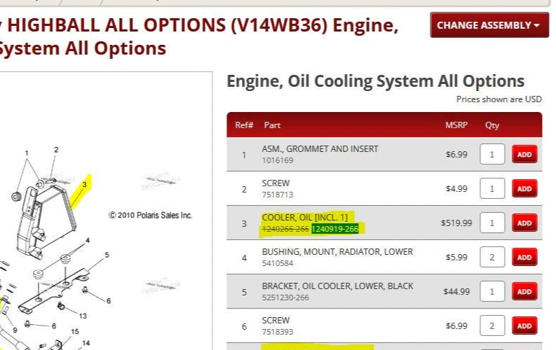 Enfriador de aceite de motor Victory Judge 2013 7.000 millas 1240919-266 Foto 2 de 4