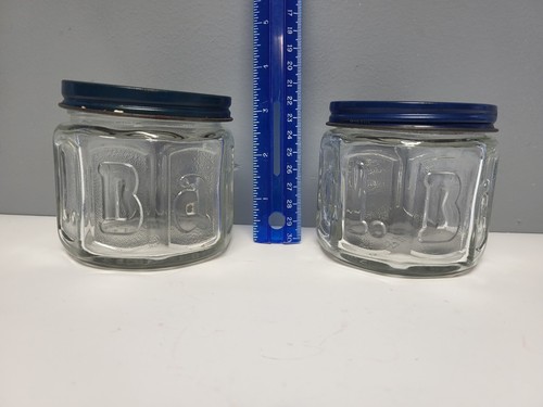 2 Vintage BARBASOL Glass Shaving Cream Jar With Blue Lids - Picture 16 of 18
