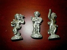 3 Vintage Decorative Pewter Figurines Angel Cherubim Cherub Cupid Taiwan 048 EUC