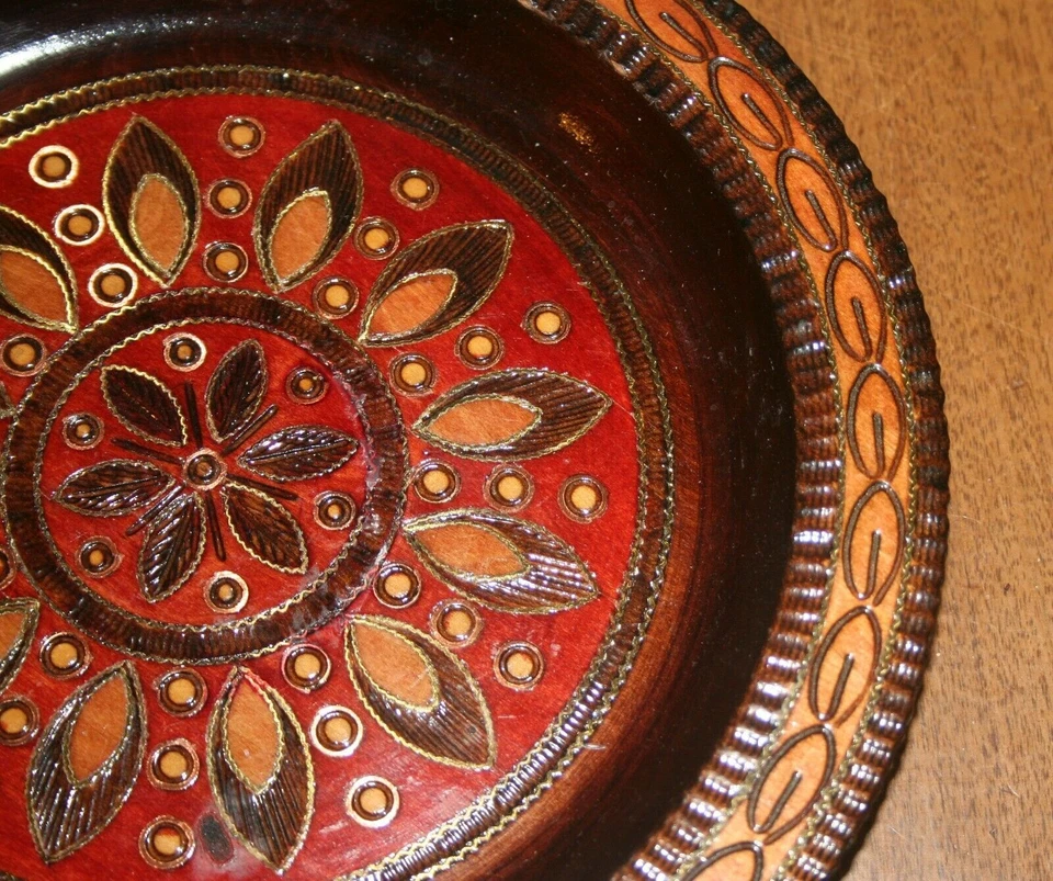 VTG Inlaid Copper & Wood Serving Tray Scandinavian Poland 8 5/8" - Image 3 of 4