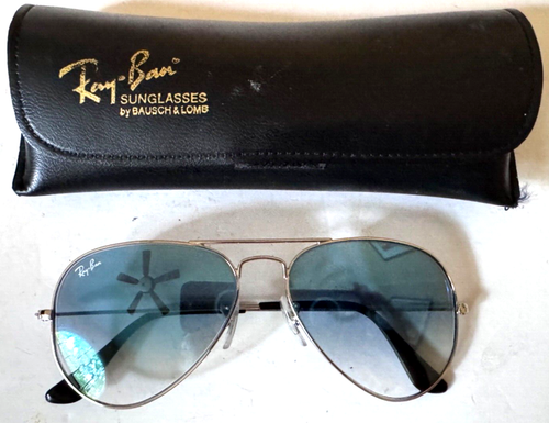 Ray-Ban Aviator Pilot Sunglasses Polished Chrome 5" wide Case 55014