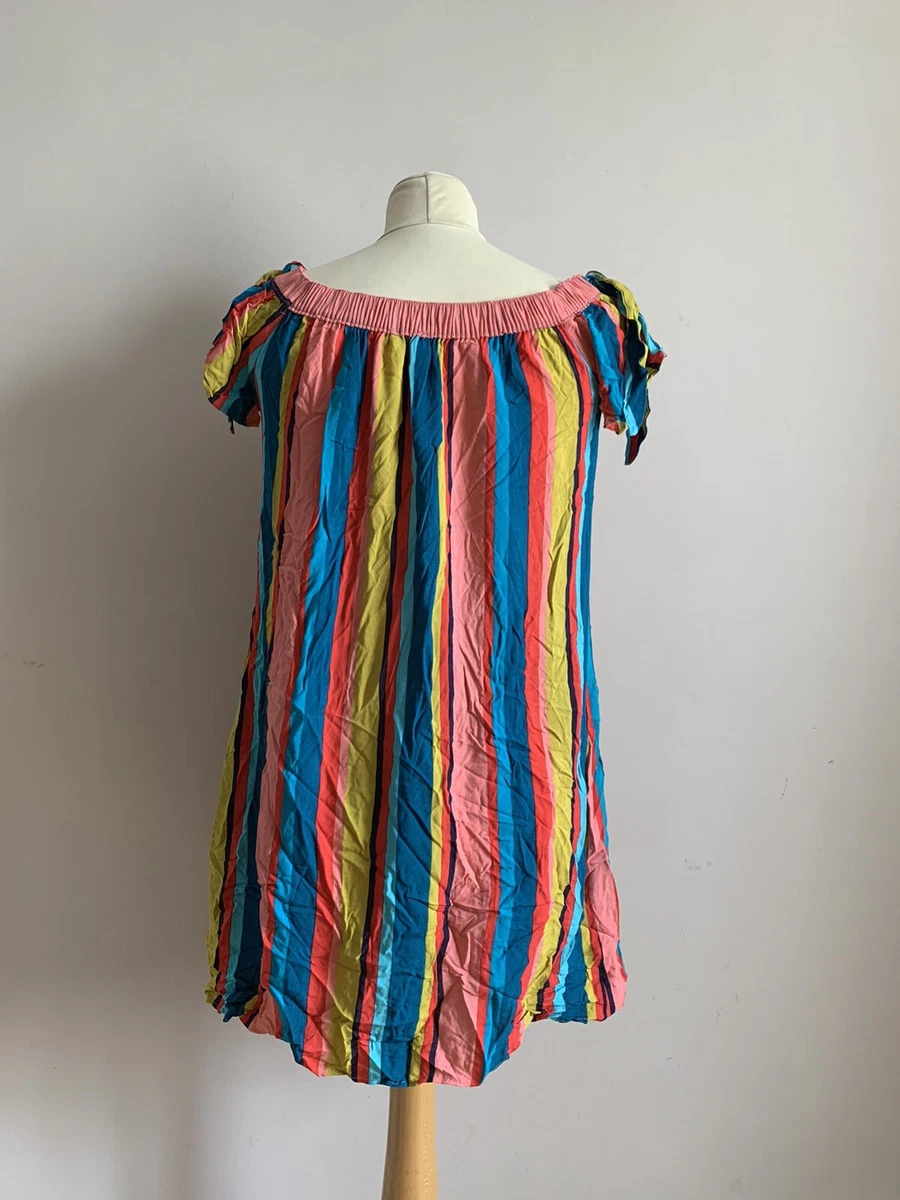 Matalan Papaya Size 8 Striped Dress Blue Green Pink Yellow Black