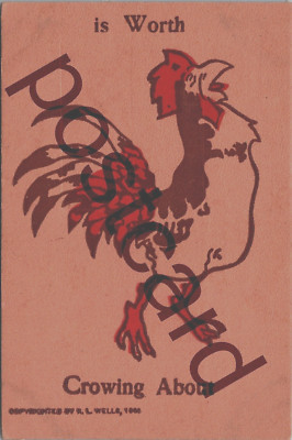 1906, ''is Worth Crowing About'', Rooster, humor, R. L. Wells postcard jj435
