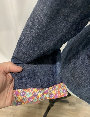 Jolt Blue Chambray Denim Floral Fitted Blazer Medium Preppy 90’s Elbow Patches - Picture 8 of 21