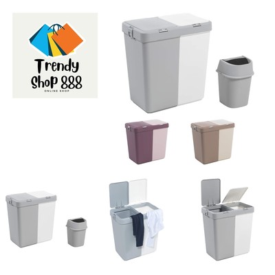 Plastic Laundry Hamper with Lid, 2 sections, Large Laundry Basket   Extra Tra...