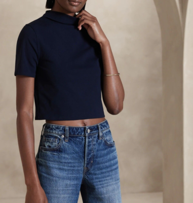 #ad BANANA REPUBLIC Refined Cotton Cropped Top #758516 $18.99