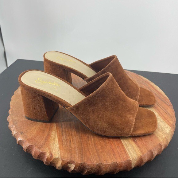 Seychelles Adapt Square Toe Block Heel Sandal Shoe Size Cognac