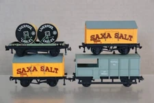 HORNBY DUBLO 4665 RAKE of 4 BR SAXA SALT LIVERPOOL CABLES & BRAKE VAN WAGON od