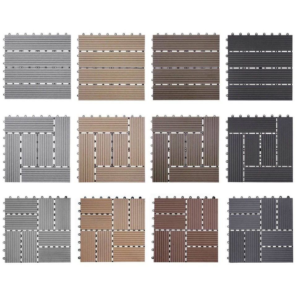 1qm WPC HolzFliesen Rhone, Bodenfliesen Balkon Terrasse, 11 Stück je