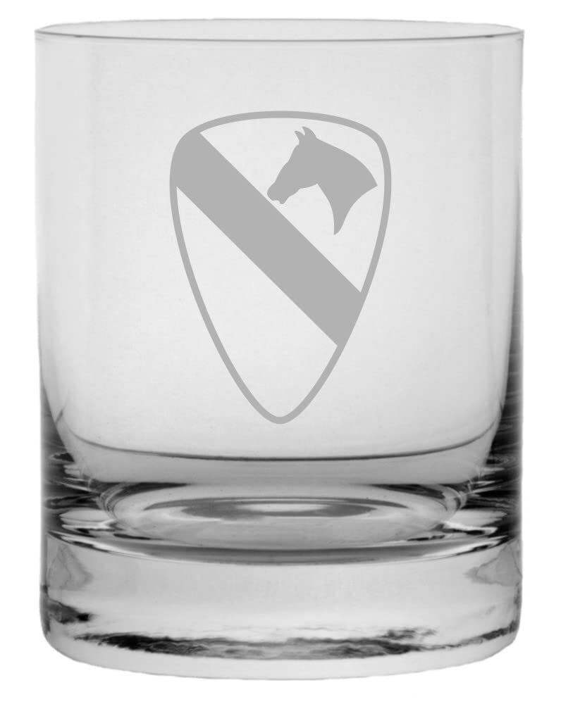 1st Cavalry Division Military Etched 11oz Whisky Rocks Glass-image