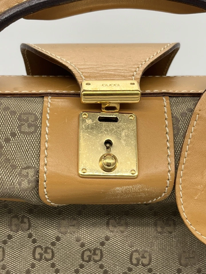 Gucci Maleta Bolso de Viaje GG Lona Cuero Equipaje de Mano Hecho en Italia Foto 3 de 4