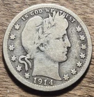 1914-D Barber Silver Quarter In Good+ Condition