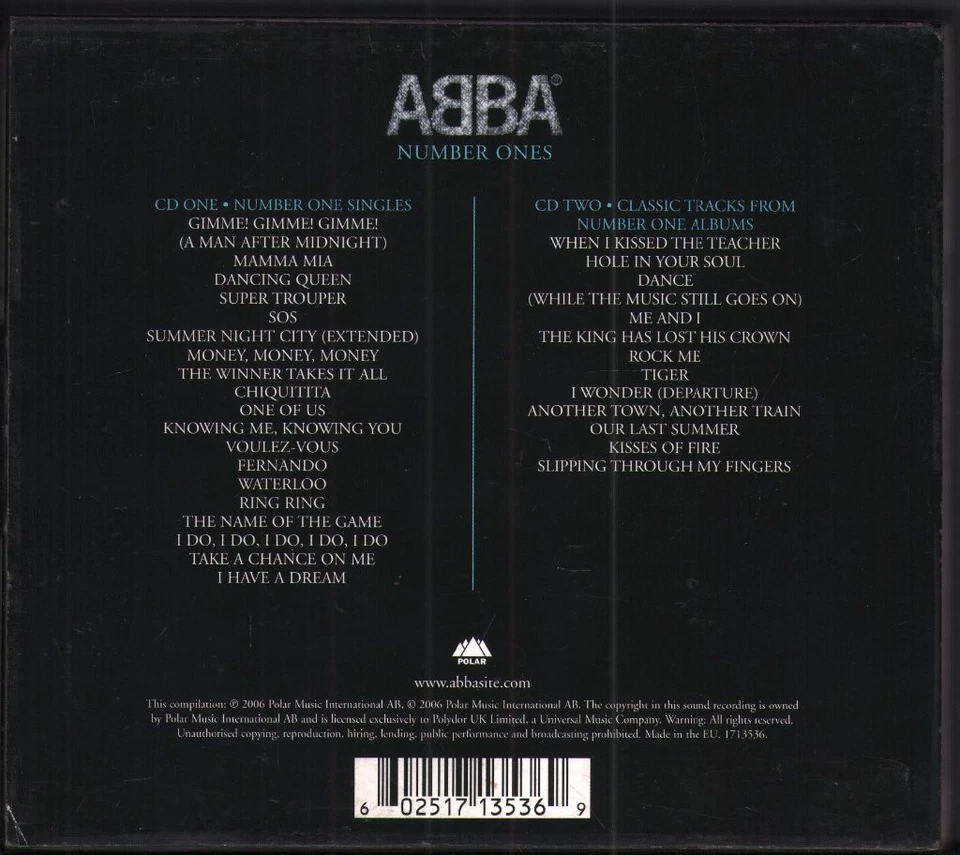 Abba Number Ones double CD UK Polar 2006 2 CD set. slight scuffing to card outer - Image 2 of 4