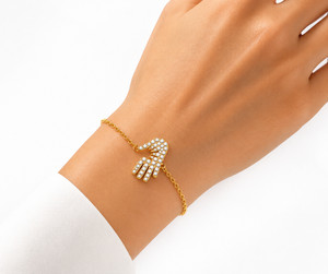 Authentic Hamsa Hand Chain Bracelet – Sterling Silver Gold Plated Cubic Zirconia Bracelet