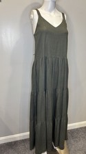 Splendid Womens  Sleeveless V Neck Tiered Maxi Sundress Gray Greenish Size XS