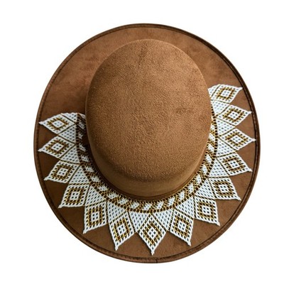 Amada Artisans Handmade Boho Western Beaded Wide Brim Faux Suede Hat Medium