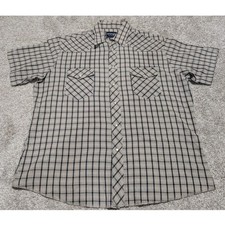 Wrangler Western Shirt Mens XL Tan Black Plaid Pearl Snap Short Sleeve Casual