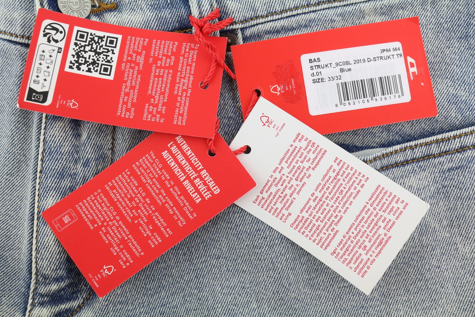 DIESEL 2019 D-Strukt 9C08L Men Jeans W33/L32 Blue Washed Slim Fit RRP350 image 9
