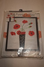 Counted Cross Stitch Kit Design Works "Poppies in Vase" MCM style vase w/flowers
