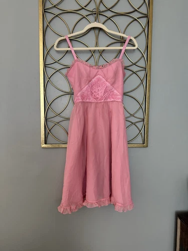 Betsey Johnson Silk Baby Doll Dress Pink Lined Lace Flair Y2k Women Size 0