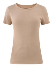   NWT Time And Tru Women's Fitted Short Sleeve Ribbed Tee Top Sz XXXL Ant Beige