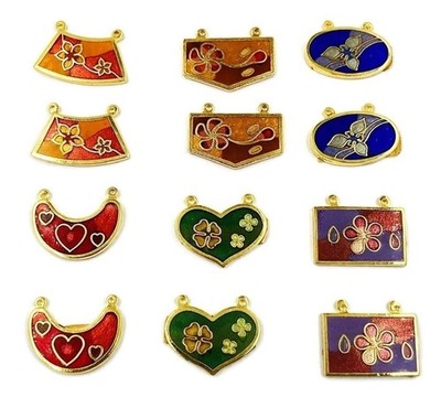 12 Vintage Floral Heart Inlaid Enamel Gold Assorted Style 2-Loop Pendants 5350P