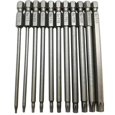 Torx Security Screwdriver Set 1/4" Hex Shank T6-T40 S2 Steel 11pcs 100mm