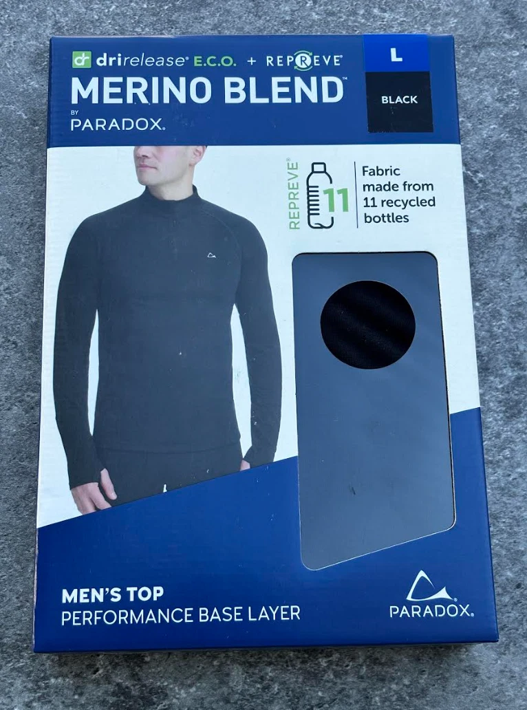 Paradox Men's 1/4 Zip Merino Blend Performance Base Layer Top, Black, Size L
