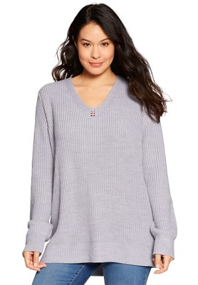 Woman Within Women's Plus Size Cable Knit V-Neck Pullover Sweater