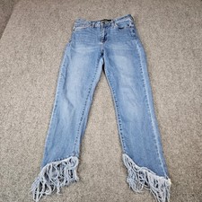 Just Black Denim Womens 27 Blue Straight Leg Jeans Frayed Fringe Hem Made in USA