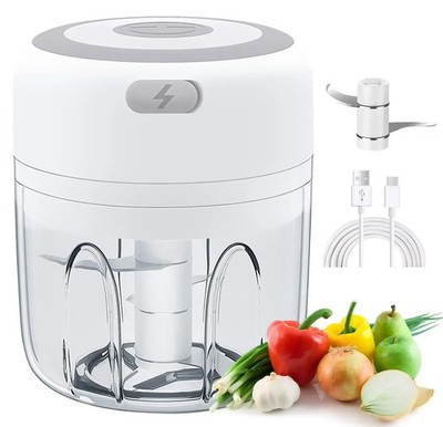 300ML Electric Garlic Chopper USB Charging Food Meat Crusher Stainless Steel New