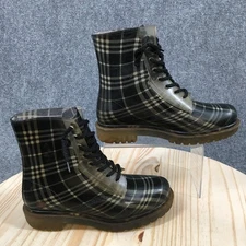 Dirty Laundry Boots Womens 9 Roadie Rain Black Plaid Comfort Round Toe Ankle Top