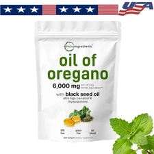 Oil of Oregano with Black Seed 6000 mg,300 Softgels,Immune & Digestive Support