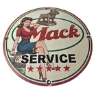 Vintage Mack Trucks Sign - 5 Star Service Pinup Girl Gas Pump Porcelain Ad Sign