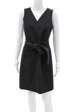 J Crew Womens Wool V-neck Sleeveless Belt Lined Shift Dress Navy Blue Size 2