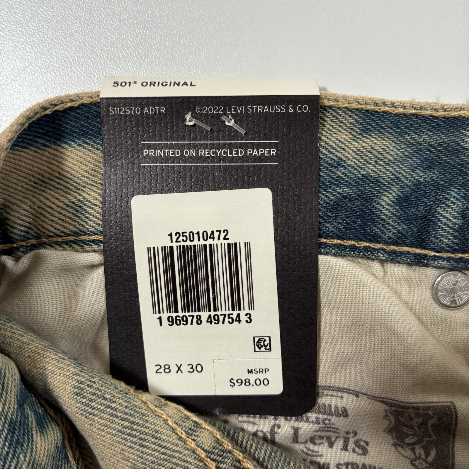 NEW Levi's Premium 501 Jeans 28x30 Button Fly Acid Wash Denim USA Cowboy NWT $98 thumbnail 4