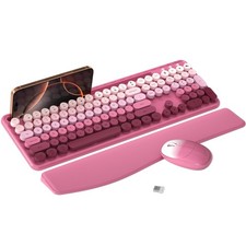 Colorful Wireless Computer Keyboard and Mouse Combo with Holder, Wrist Rest, ...
