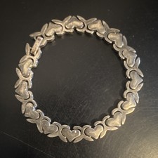 Sterling Silver 925 Heart Link Bracelet Love Theme Snap Closure