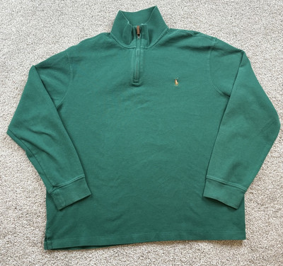 Polo Ralph Lauren Mens Sweater Extra Large Estate Rib Preppy Pony 1/4 Zip Green