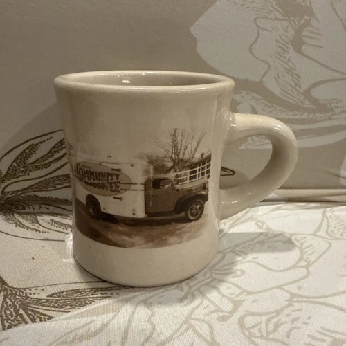 Community Coffee Brand Ceramic COFFEE MUG Off White With Brown Design