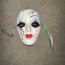 Vintage Hand Painted Ceramic Mardi Gras Mask Wall Hanging Decor Art