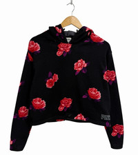 PINK Victoria Secret women's pullover hoodie sweatshirt black floral size XS