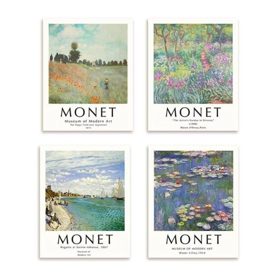 Claude Monet Water Lilies Nature Art Posters Framed Prints 4 Vintage Style - Image 2 of 3