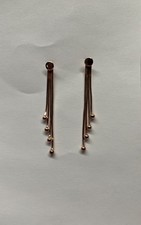 Signed 925 Sterling Silver Rose Gold Wash Dangling Earrings 1.75" Pierced