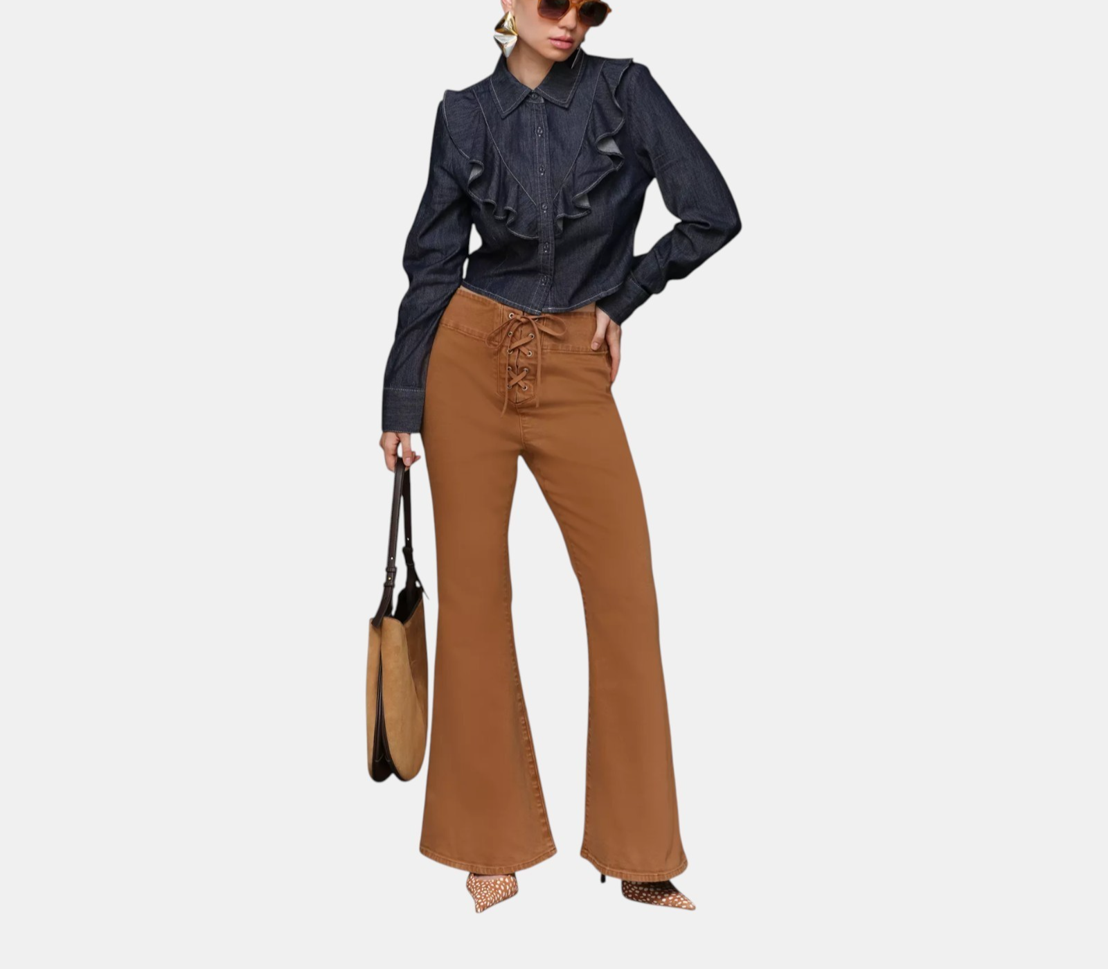 AVEC LES FILLES LACE UP WASHED COTTON FLARE PANTS NWT SIZE 30