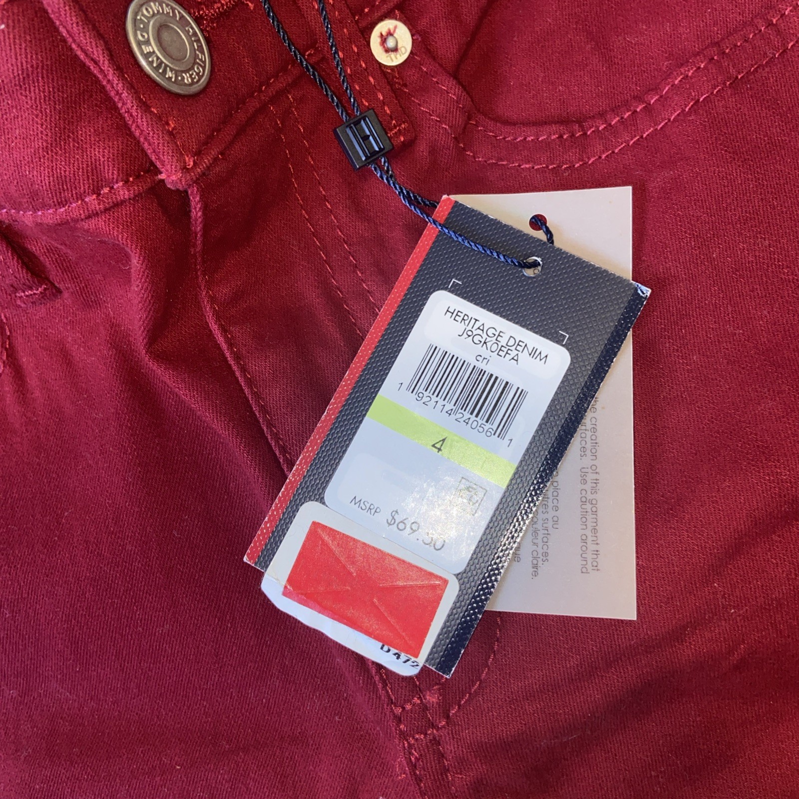 TOMMY HILFIGER Womens Tribeca Skinny Cropped Jeans Red Sz 4 NEW thumbnail 5